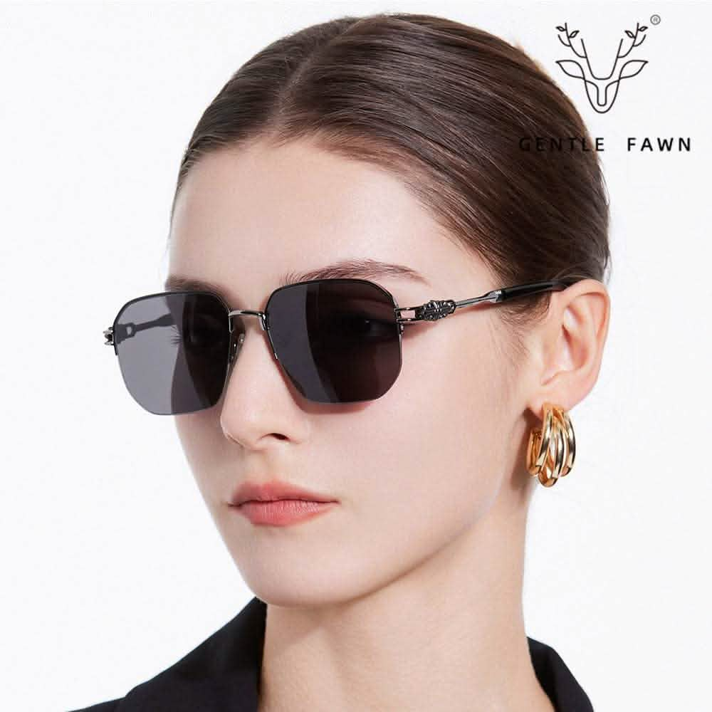 Oversized Black Sunglasses | Designer Shades for Women | Fashion Trend | Large Frame Metal Sunscreen Glasses